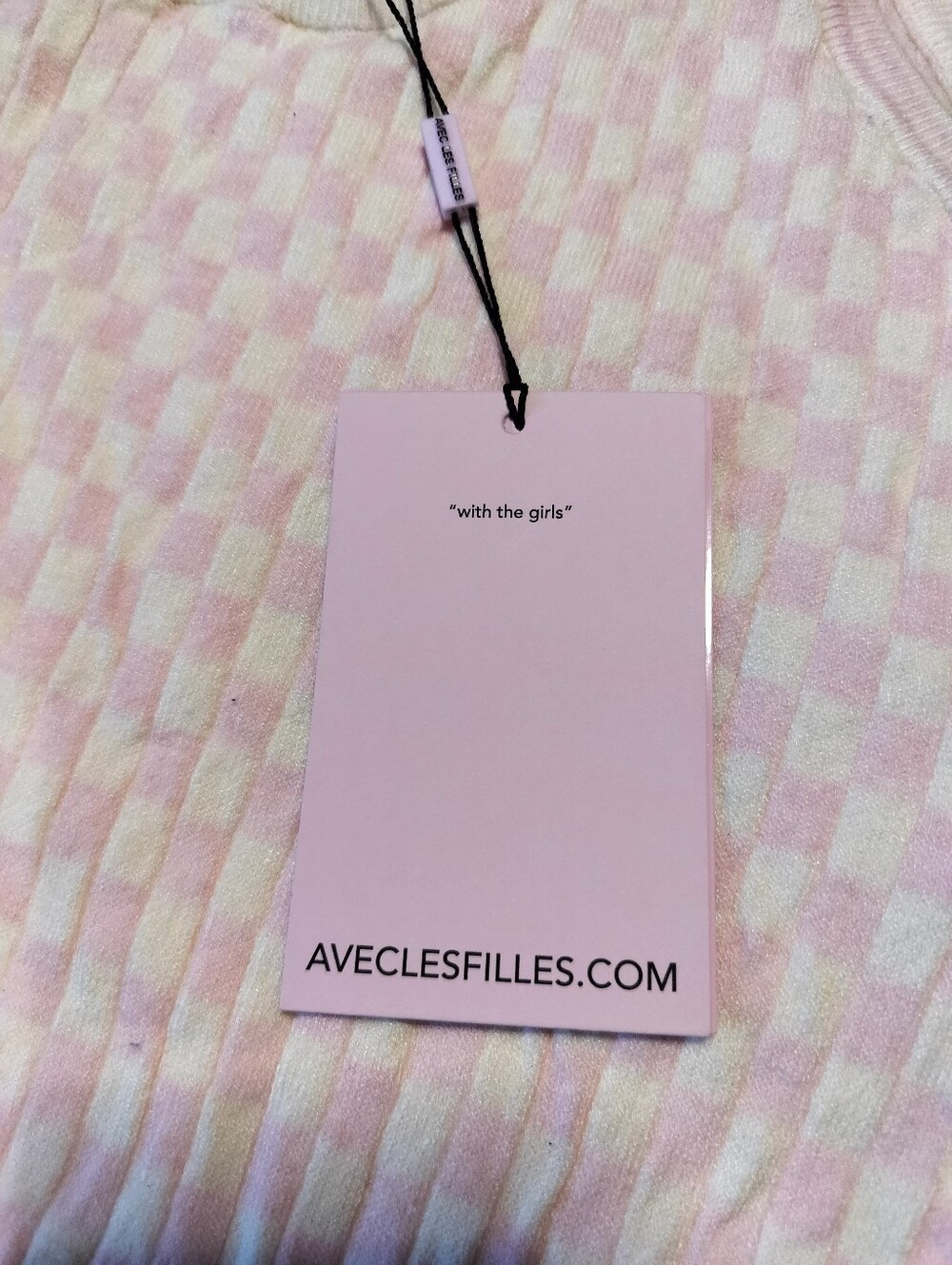 NWT Avec Les Filles Pale Pink And Cream Checker Knit Tank - Medium/Large - Picture 4 of 10